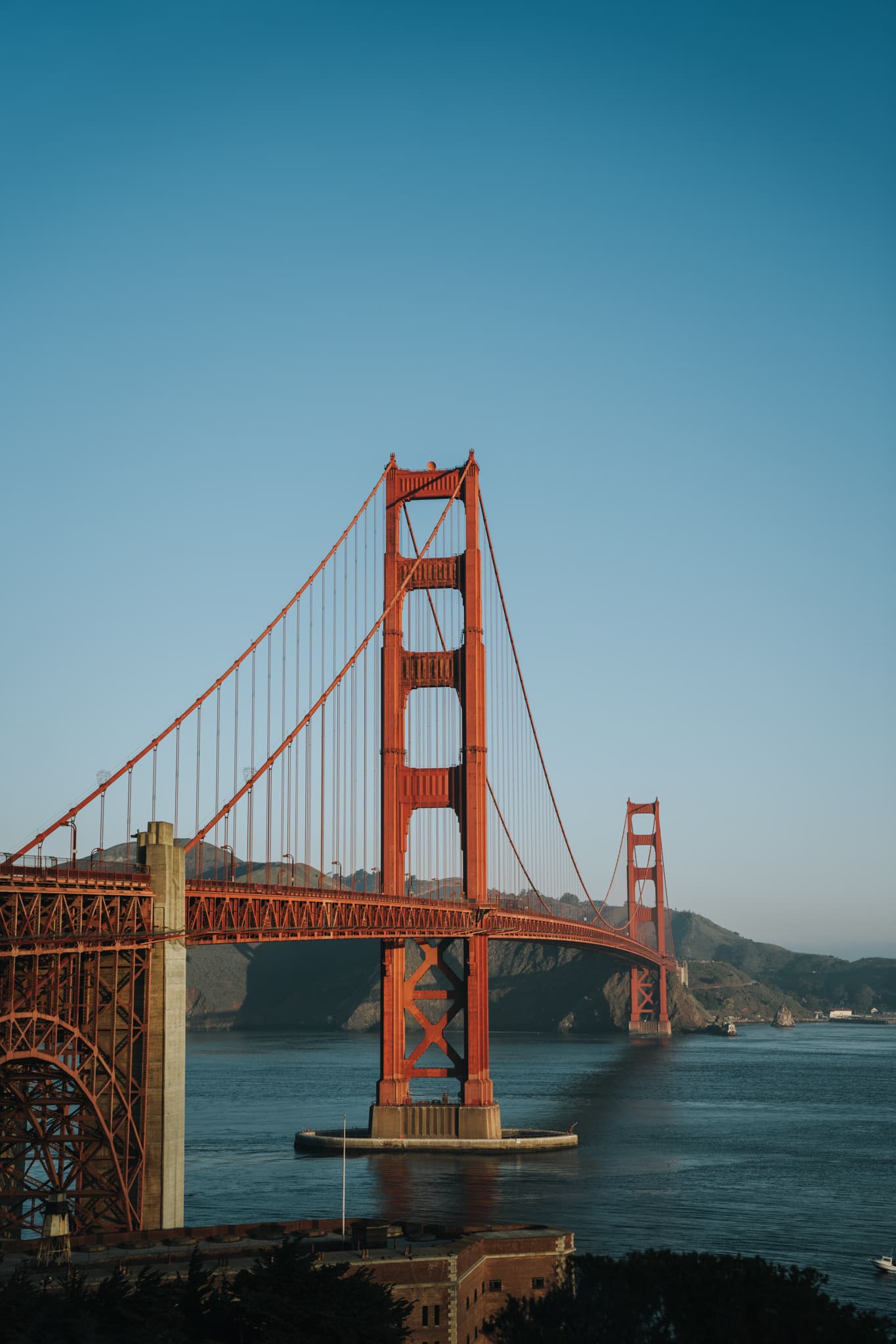 A suspension bridge in first light
